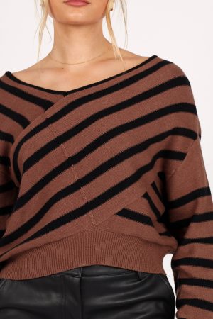 Lynette Criss Cross Stripe Sweater – Black/Tan