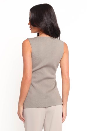 Machia Knit Vest Top – Khaki