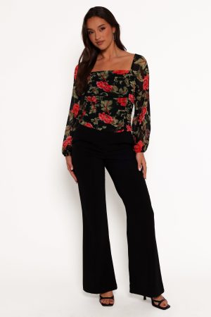 Maia Long Sleeve Top – Black Floral