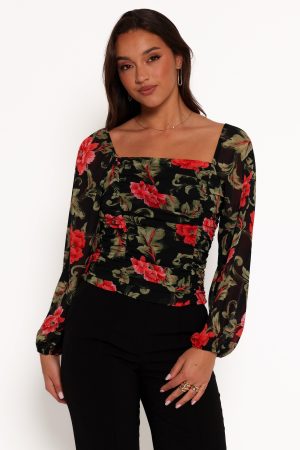 Maia Long Sleeve Top – Black Floral