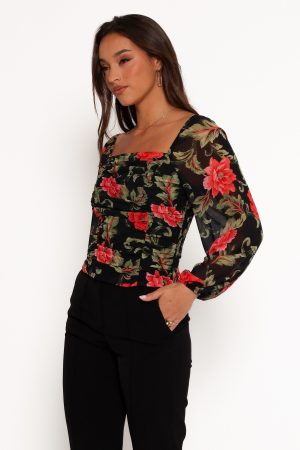Maia Long Sleeve Top – Black Floral