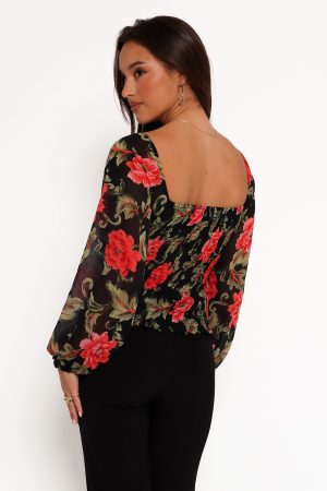 Maia Long Sleeve Top – Black Floral