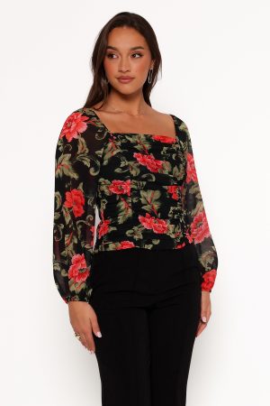 Maia Long Sleeve Top – Black Floral