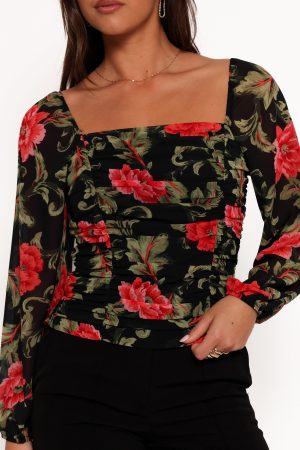 Maia Long Sleeve Top – Black Floral