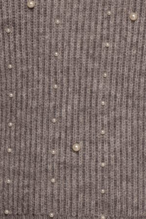 Makena Pearl Detail Knit Sweater – Heather Grey