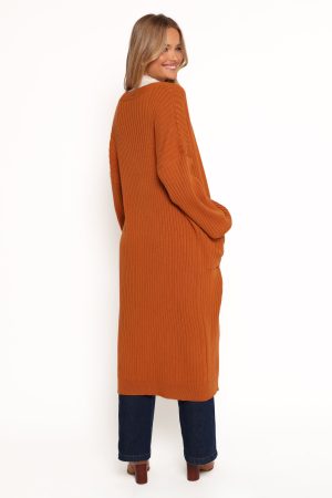 Makenna Long Open Front Cardigan – Rust