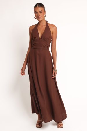 Marie Halterneck Maxi Dress – Chocolate