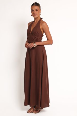 Marie Halterneck Maxi Dress – Chocolate