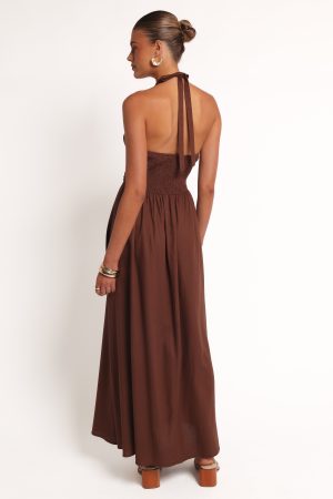 Marie Halterneck Maxi Dress – Chocolate