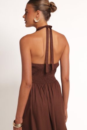 Marie Halterneck Maxi Dress – Chocolate