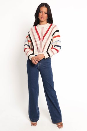 Marie Stripe Knit Sweater – White