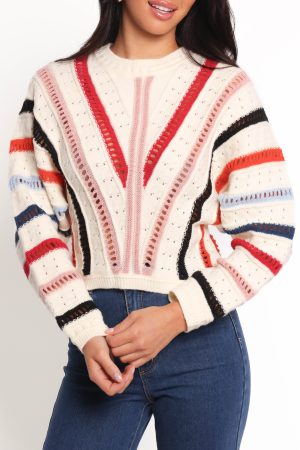 Marie Stripe Knit Sweater – White