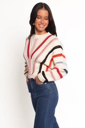 Marie Stripe Knit Sweater – White