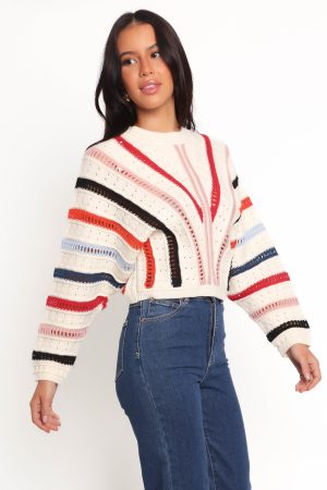 Marie Stripe Knit Sweater – White