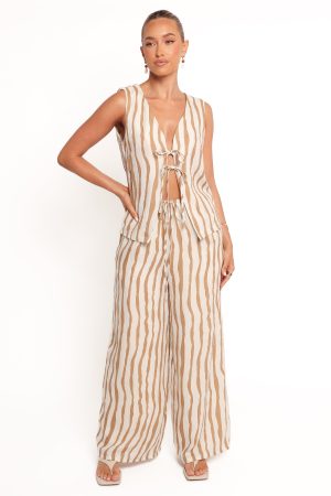 Marmo Wide Leg Pant – Tan Stripe