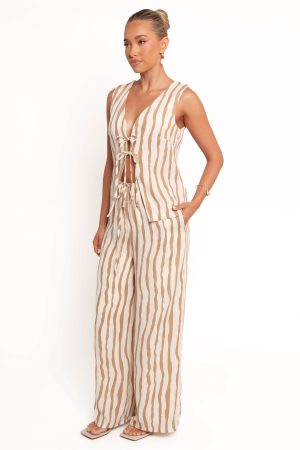 Marmo Wide Leg Pant – Tan Stripe