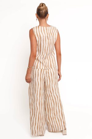 Marmo Wide Leg Pant – Tan Stripe