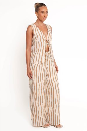 Marmo Wide Leg Pant – Tan Stripe