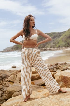 Marmo Wide Leg Pant – Tan Stripe