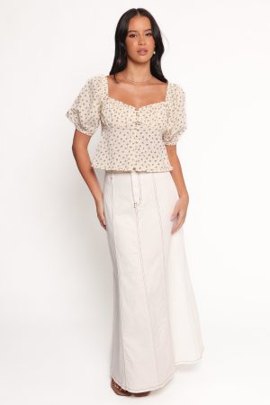Maud Top – Cream Brown Floral