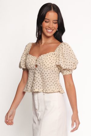 Maud Top – Cream Brown Floral