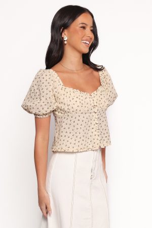 Maud Top – Cream Brown Floral