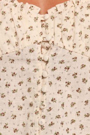 Maud Top – Cream Brown Floral