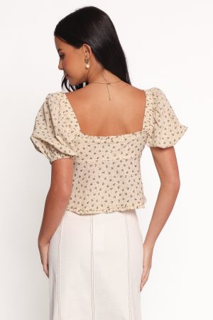 Maud Top – Cream Brown Floral