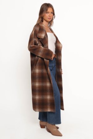 Maya Long Coat – Brown Check