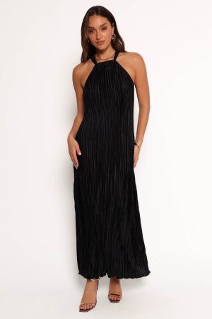 Melody Plisse Halter Maxi Dress – Black