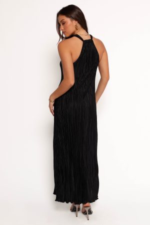Melody Plisse Halter Maxi Dress – Black