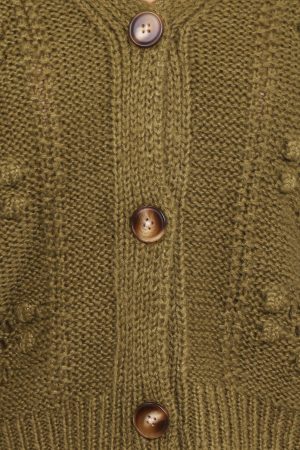 Melody Textured Button Up Cardigan – Olive