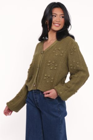 Melody Textured Button Up Cardigan – Olive