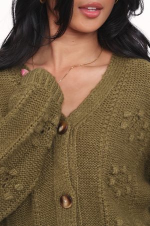 Melody Textured Button Up Cardigan – Olive