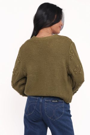 Melody Textured Button Up Cardigan – Olive