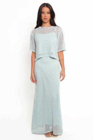 Kinnie Knit Skirt Set – Light Blue