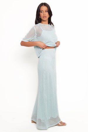 Kinnie Knit Skirt Set – Light Blue