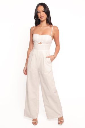 Metra Scalloped Jumpsuit – White