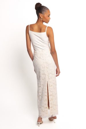 Mika Floral Lace Maxi Skirt – White