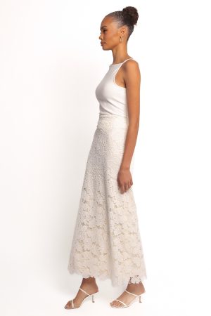 Mika Floral Lace Maxi Skirt – White