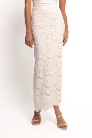 Mika Floral Lace Maxi Skirt – White