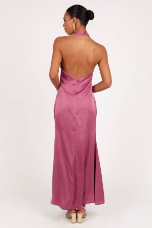 Mila Halterneck Maxi Dress – Dark Rose