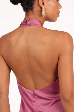Mila Halterneck Maxi Dress – Dark Rose