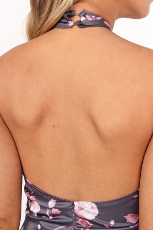 Mila Halterneck Maxi Dress – Steel Gray Floral