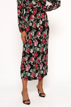 Minelli Pleat Midi Skirt – Black Rose
