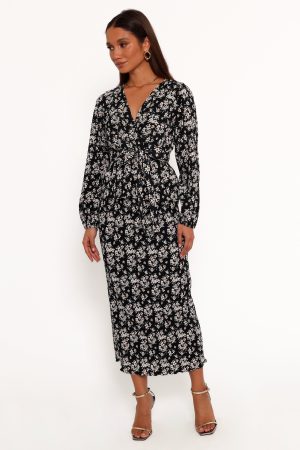 Minelli Pleat Midi Skirt – Black/White Floral