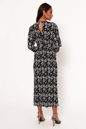 Minelli Pleat Midi Skirt – Black/White Floral