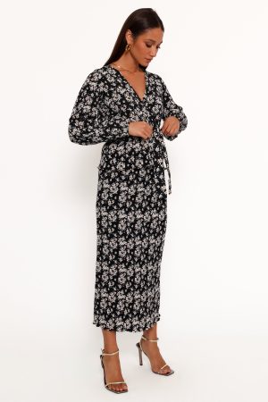 Minelli Pleat Midi Skirt – Black/White Floral