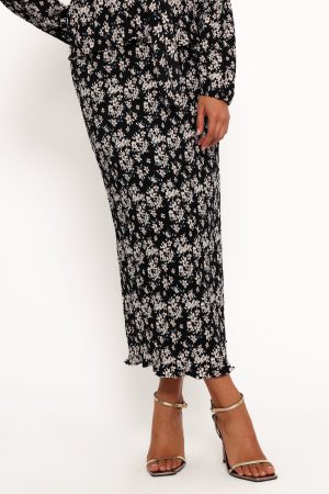 Minelli Pleat Midi Skirt – Black/White Floral