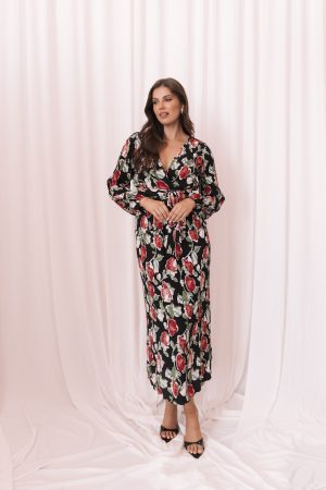 Minelli Pleat Midi Skirt – Black Rose